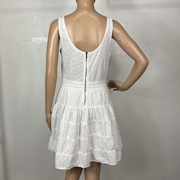 Maje White Cotton Sleeveless Eyelet Tiered Mini Dress Size L - Picture 4 of 12